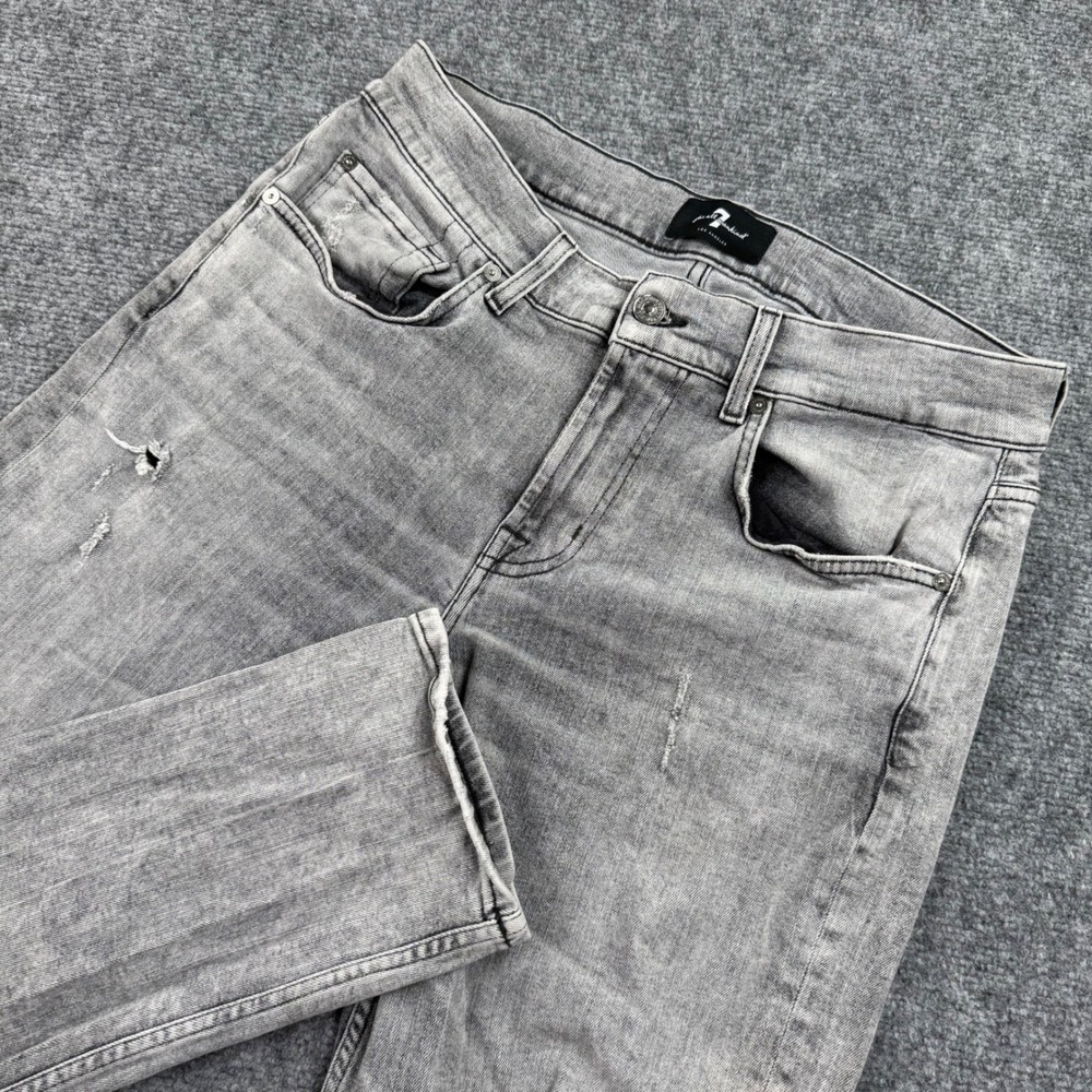 7 For All Mankind Slimmy Tapered Jeans 33 Gray Distressed‎ Mens